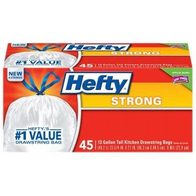 Hefty Strong 13 GAL Drawstring Kitchen Bag – 45 Count