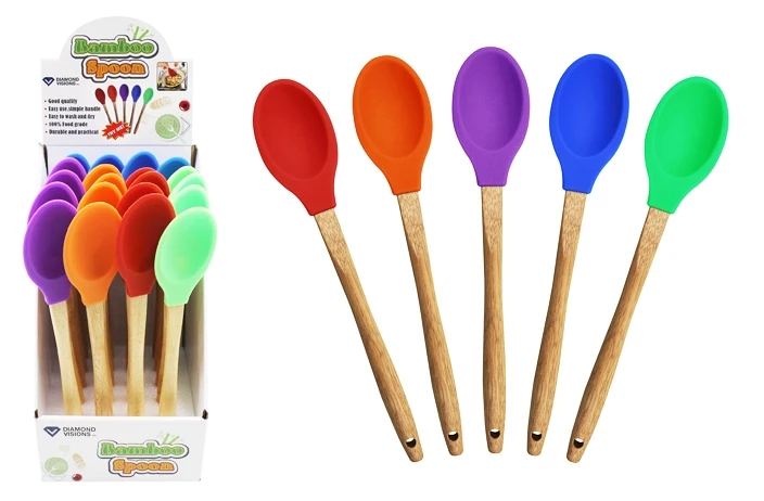 Diamond Visions 11-1840 Bamboo Handle Silicone Spoon - Assorted - Image 2